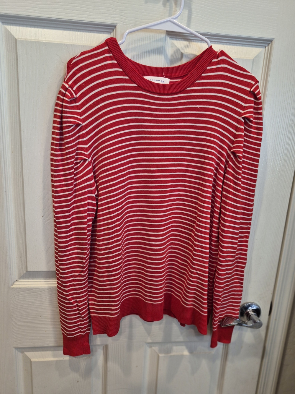 3/30 POPSUGAR Red & White Striped Crewneck Sweater